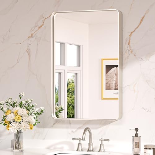 Keonjinn 20 x 30 Inch Brushed Nickel Bathroom Mirrors for Over Si...