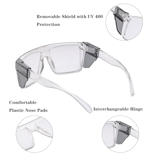 Image of Offray UV400Transition Photochromic Safety Glases Light to Dark Grey Lenses ANSI Z87 Impact Approved Wraparound Style Frame (Clear)
