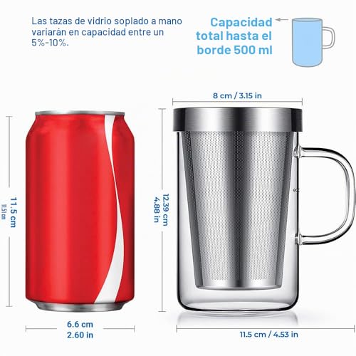 Miniatura 2 de Ecooe - Taza De Cristal Con Colador Metálico Para Té Borosilicato, 450 Ml