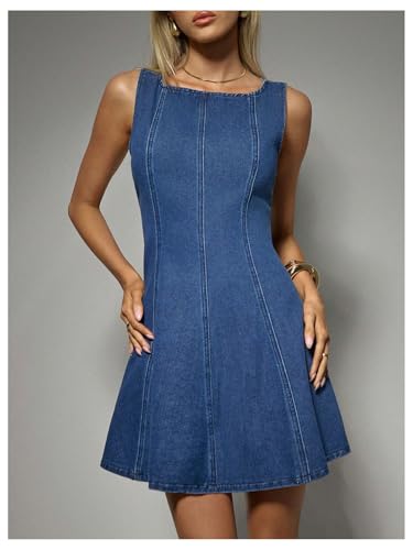 Floerns Women's Summer Denim Dress Sleeveless Square Neck Flare Cute A Line Dresses3