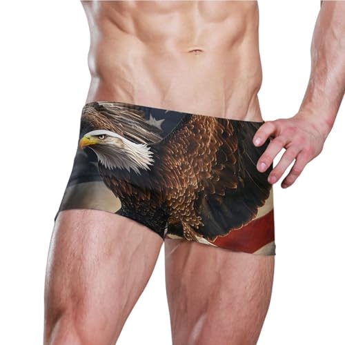 Bald Eagle American Flag July 4th Mens Swim Trunk Swimwear Swim Brief Square Leg Board Short S S04067383