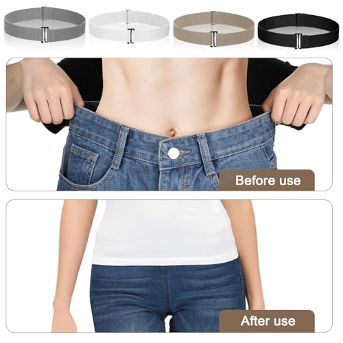 4pcs Invisible No Show Stretch Belts, Elastic Women Flat Buckle Belt, Adjustable Elastic Belts for Women, Flat Buckle Belt for Pants, Dresses, Skirts, and Jeans4