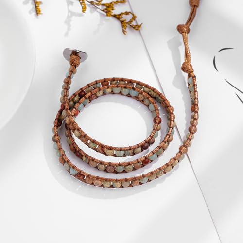 Image of Plumiss Women Boho Handmade Natural Stone Crystal Leather Bead Wrap Bracelets Collection