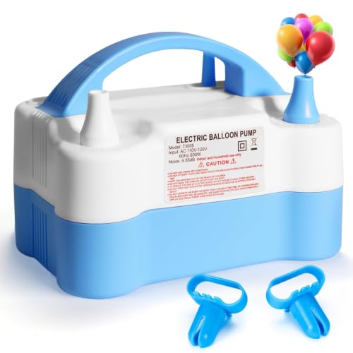 Inflador eléctrico de globos con doble boquilla y herramienta para atar - Inflador portátil para fiestas, revelación de género, baby shower, festividades miniatura 1