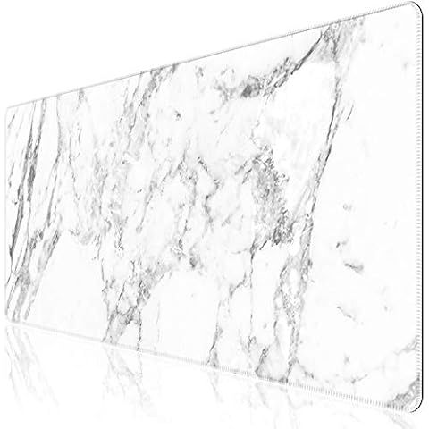 iCasso Large Gaming Mouse Mat,900 x 400mm Extended Large Size Mousepad,XXL Mouse Pad Non-slip Rubber Base and Waterproof Surface Mouse Desk Pad Keyboard Pad for Laser/Optical Mice-Grey White Marble Cover