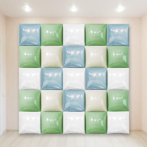 Wonmelody 25 globos cuadrados de 19 pulgadas, color verde polvoriento, azul, de doble cara, cuadrado, telón de fondo de pared, arco de globos de Mylar para safari, dinosaurio, pato neutro, baby shower