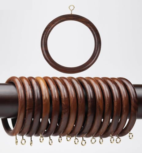 24 Pack Wooden Curtain Brown Drapery Handmade Durable Rod Rings for 1-1.5 Inch Rod Pole, 1.75 Inch Inner Diameter, Natural Rosewood Ring Hook, Stylish Smooth Gliding and Easy to Install