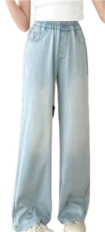 Vaqueros largos de mezclilla de verano for niñas, corte clásico ajustado, elásticos, suaves, cómodos for jugar, ligeros, ajustados, con diseño de pierna recta.