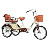 JYDQMOLS Adjustable Cycle Rickshaw, Folding Trikes for Adults with Front and Back Basket, Three Wheel Tricycle, 3 Wheel Bicycles for Seniors Transportation Vehicle/Three-Wheeled Bicycle Pedal(Beige)