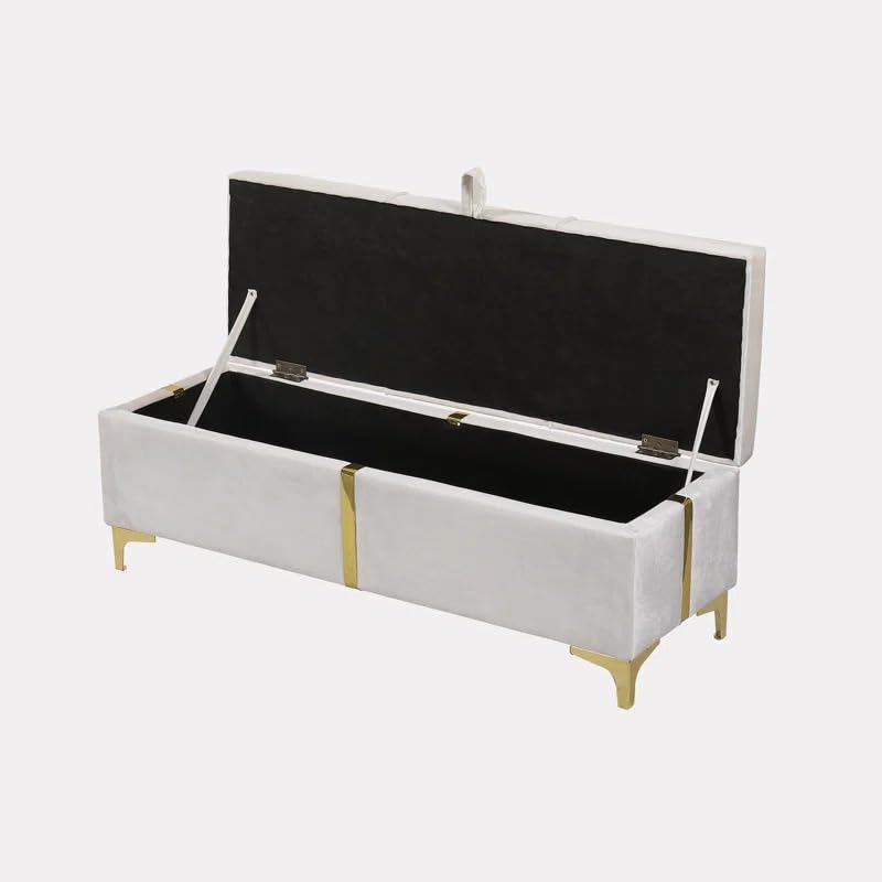 Image of LEGACY OF COMFORT Varvara Upholstered Ottoman Storage Bench for Living Room Velvet Chest for Sofa Couch Bedroom Entryway Ottoman (Beige)