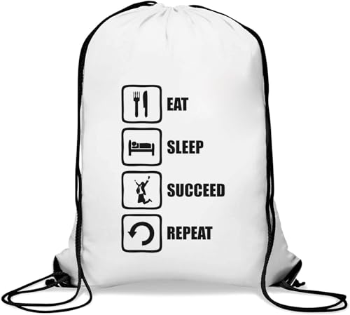 Eat Sleep Succeed Repeat - Sacca da palestra per uomo daffari casual con coulisse colore: bianco Taglia unica
