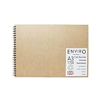 Artway Enviro – Spiral Bound A3 Sketchbook – Landscape - 70 Sides/35 Pages of Recycled 170gsm Drawing Paper – 100% Recycled Sketchbook / Scrapbook