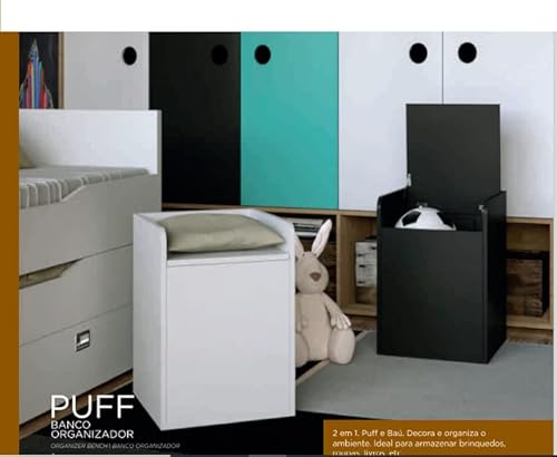 Banco Organizador - Puff com abertura, caixa organizadora Cor:Branco