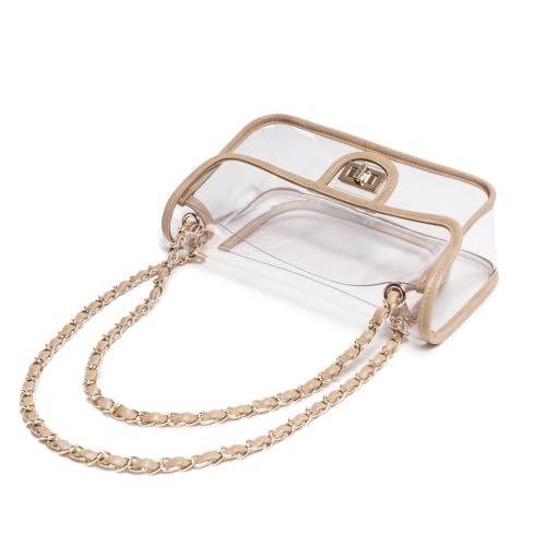 Image of Womens PVC Clear Purse Handbag with Chain Stadium Approved Clear Bag See Through Bag for Working and Concert