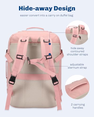 Image of Hynes Eagle Carry on Backpack 38L Large Travel Backpack for Women Flight Approved Weekender Bag Laptop Backpack Men 15 inches Light Pink
