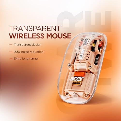 Image of acer Clearview Transparent Wireless Mouse with Triple-Mode Connectivity, Silent Click Tech, Metal Scroll Wheel,1600 DPI Optical Sensor, USB-C Charging, Compatible Windows, MacOS, iOS, Android-Peach