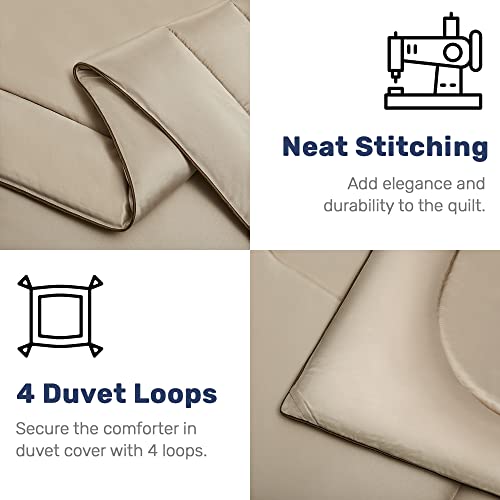 Unikome Full/Queen Comforter Set, Lightweight Satin Silky Down Alternative Comforter - Ultra Soft & Smooth - All Season Bedding Sets With 1 Comforter, 2 Pillow Shams, Champagne #TOP3