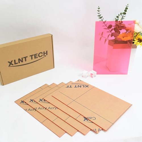 Image of 6 PCS Transparent Pink Cast Acrylic Sheets 8 inch x 12 inch x 0.118 inch, Plexiglass Plastic Sheet for Laser Cutting, Engraving Signs, DIY Projects.