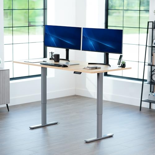 Image of VIVO Light Wood 71 x 36 in Standing Desk, DESK-KIT-1G7C-36 | Electric, Holds 220 lbs, Sit Stand, Height Adjustable, Extra Deep Table Top, Memory Presets, 1B Series, Gray Frame