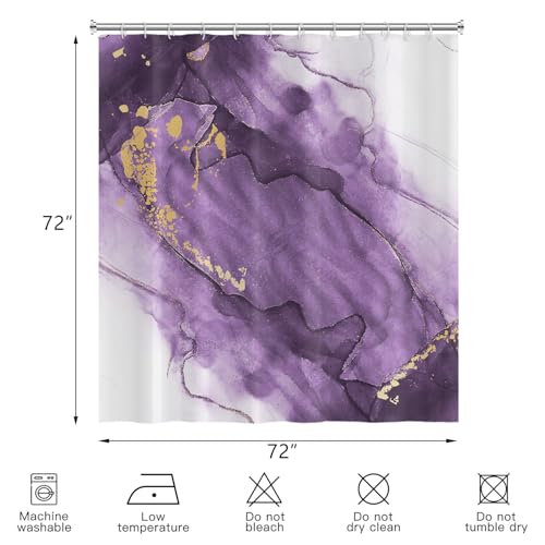 CRTPOD Marble Shower Curtain, Purple Gold Ink Texture Bathroom Curtain Modern Abstract Ombre Art Bathroom Decor Waterproof Fabric Bathtub Curtains Set with Hooks 72x72 inch — view 4