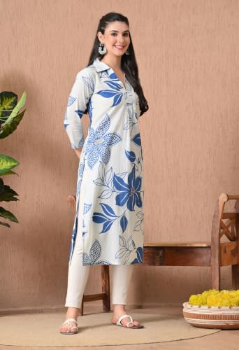 Image of Amazon Brand - Tavasya Women Ethnic Motifs Printed 3 /4th Sleeve Kurta | Straight Fit Shirt Collar Salwar | Everyday Ethnic Wear