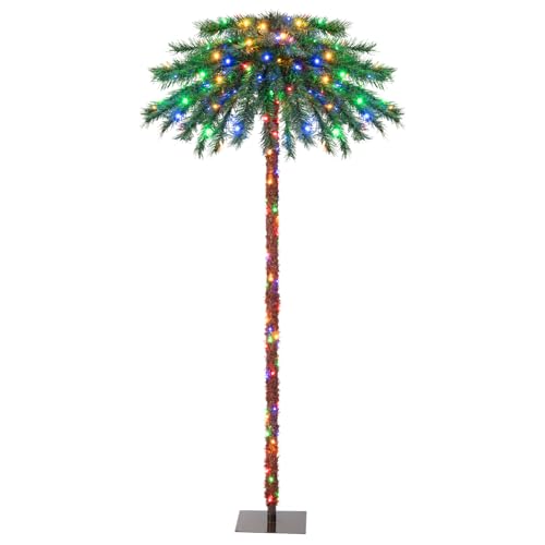 Goplus 6 FT Pre-Lit Palm Tree Christmas Tree, Artificial Lighted Palm Tree with 210 Multi-Color LED Lights, Metal Base, Nonflammable 100% New PVC, Tropical Xmas Tree for Home, Office, Holiday Decor
