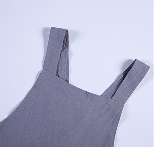 Japanese Style Apron, X Cross Back Strap Aprons, No Tie Design Linen And Cotton Blend Apron With Two Practical Front Pockets,Perfect For Baking Painting Gardening Cleaning,Women's Gifts (Light Gray) #TOP7