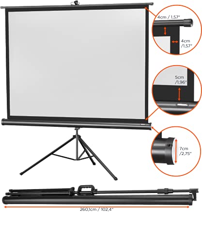 celexon Economy Stativ-Leinwand schwarz 120 | 244x183 cm 4:3 | mobil transportable 4K, Full-HD Beamerleinwand mit manuellem Rollauszug f&uuml;r Heimkino, B&uuml;ro & Outdoor | inkl. Standfu&szlig; + Tragegriff