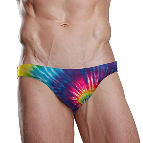 Dallonan Men Swim Brief Bikini Abstract Swirl Tie Dye Beach Bikini for Men Swim Underwear Large
