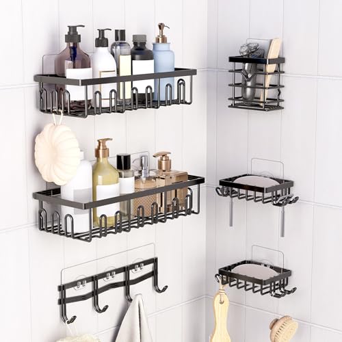 Image of FGSAEOR Adhesive Shower Hooks Strong Stickers for Bathroom Caddies & Kitchen Racks Traceless Shower Caddy Accessories No Drilling Required - 4Pack