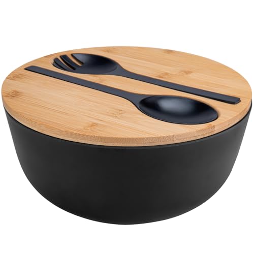 Bamboo Fiber Salad Bowl, Large Bamboo Salad Bowl with Lid Spoon a...