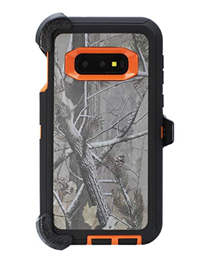 Wallskin Case For Galaxy S10E (5.8") Heavy Duty Full Body Military Grade Drop Protection Carrying Cover Holder | Holster For Men Belt With Clip Stand – Camouflage/Orange #TOP15