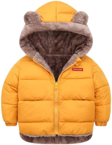 （17:30時点） [QOOLYㅤ] ダウンコート ダウンジャケット キッズジャケット 冬服 防寒 コート フード付き 厚手 ボーイズ キッズ 幼児 アウター 裏起毛 かわいい 子供服 ブルゾン 女の子 男の子 ボアコート アウター yellow 100