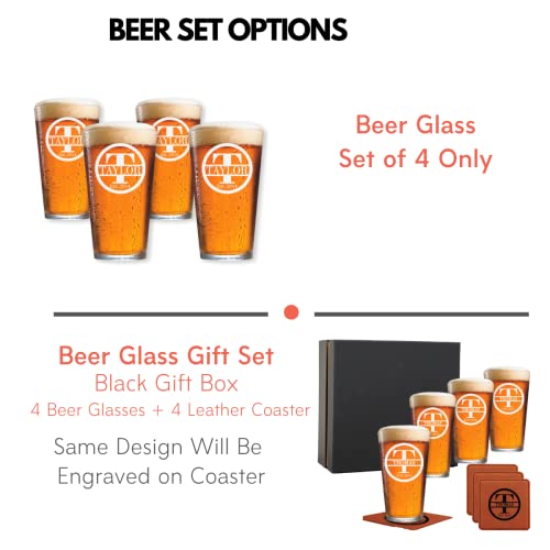 Personalized Beer Glass Gift Set - 9 Premium Etched Customizable Designs For Birthday, Anniversary, Housewarming, Wedding - Great Gift For Men, Women, Couples - Engraved By Froolu #TOP3