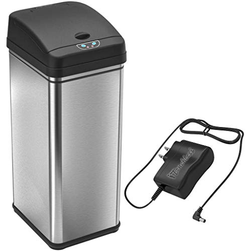 iTouchless 13 Gallon Sensor Trash Can with AC Adapter, Battery-Free Stainless Steel Automatic