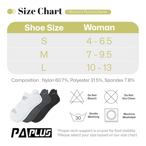 PAPLUS Running Socks Womens 6 Pairs - Athletic Ankle Socks with Arch Support, Comfort Anti-Blister Cushioned2