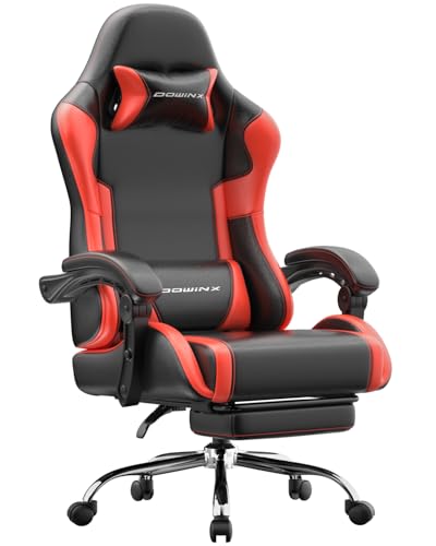 Image of Dowinx Ergonomic Gaming Chair with Footrest & Massage Lumbar, 2D-Linkage Armrests for Computer Chair 330lbs with Headrest Pillow for Office, Home, Streaming and Long Gaming Sessions, Red