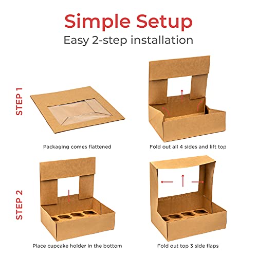 Smirly Cupcake Boxes 12 Count: Disposable Cupcake Containers 12 Count, Cupcake Holder With Lid, Cupcake Carrier, Bakery Boxes With Window, Pastry Boxes, Brown Cookie Boxes With Window Long Treat Boxes #TOP2