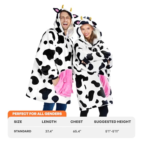 Image of Giggling Getup Wearable Blanket Hoodie for Women and Men Sherpa Fleece Hooded Blanket Sweatshirt Warm Cozy Sherpa Wearable Throw Oversized Hoodie with Giant Pocket & Sleeves for Adult Cow