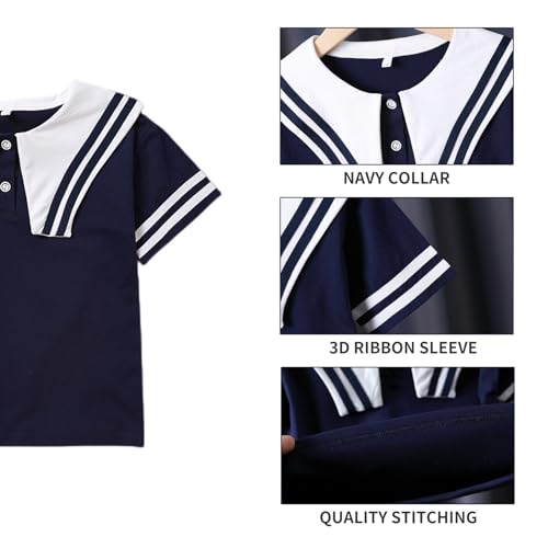 Mud Kingdom Girls Nautical T-Shirts Fashion Casual Cute Short Sleeve Sailor Collar 4-12Y3
