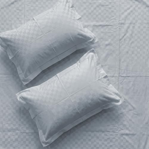 Image of Urban Space 100% Cotton 300TC Jacquard bedsheets for King Size Bed, Pure Cotton Bedsheet King Bed, Checks bedsheet King Size with 2 Pillow Covers (108 x 108 Inches, Greyish Blue Cubes)