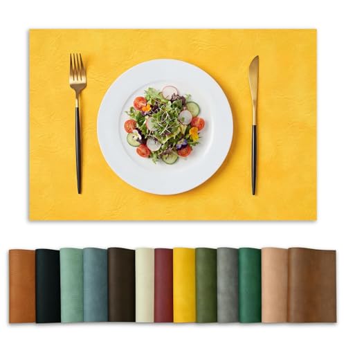 Artoid Mode Lot de 6 Sets de Table en Cuir Synthétique Jaune 30 x 45 cm, Résistants aux Taches et à la Chaleur, Décoration de Cuisine