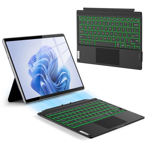 ORDA Surface Pro 7 Tastatur Kompatibel mit Surface Pro 7+/7/6/5/4 mit Multi-Geste-Trackpad 12.3 Zoll Surface Pro Bluetooth Tastatur mit 7-Farbiger Hintergrund Beleuchtung
