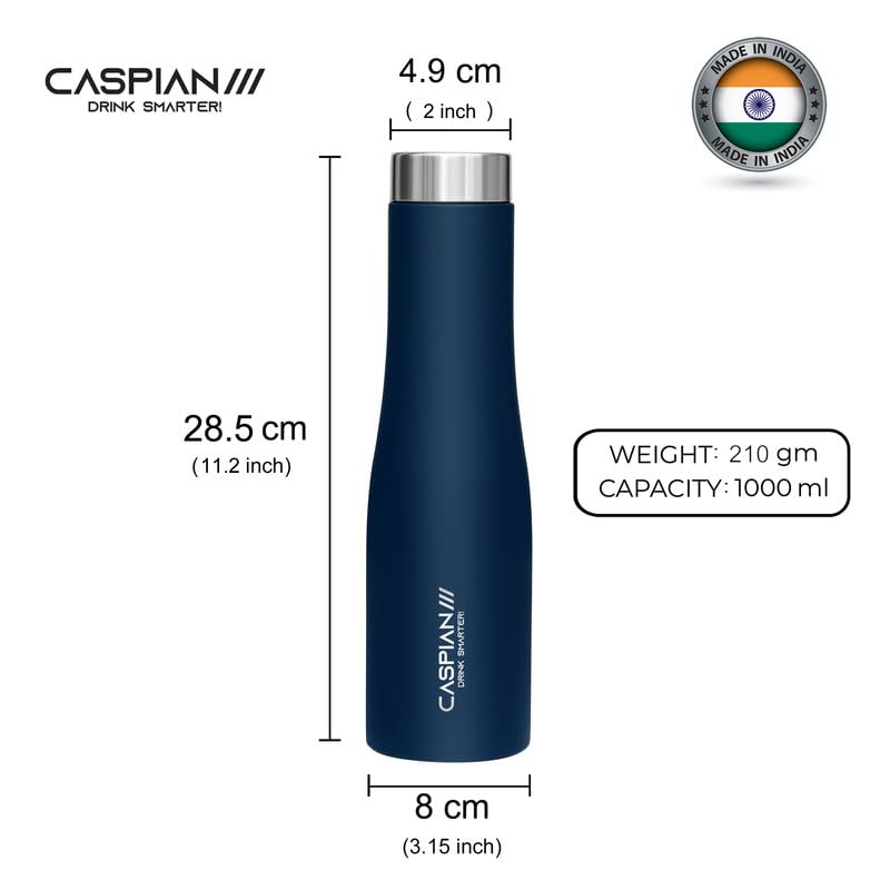 Image of CASPIAN / / / Aqua Stainless Steel Water Bottle (Black, Blue & Green, 1 Litre, Set of 3)| Leak Proof Thunder for Fridge Home Office Travel School Kids Boys Girls Adults Sports Gym Yoga