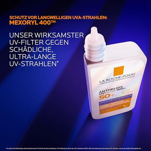 La Roche-Posay Anthelios UVMUNE 400 Anti-Pigmentflecken Fluid LSF 50+, Effektiver Sonnenschutz mit Mexoryl 400 gegen langwellige UV-Strahlen, Für zu empfindliche, zu Pigmentflecken neigende Haut, 50ml 2