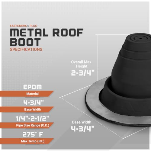 Image of Fasteners Plus #1 Round EPDM Metal Roof Pipe Flashing Boot (Fits 1 /4 inch - 2-1 /2 inch Pipe OD), Black