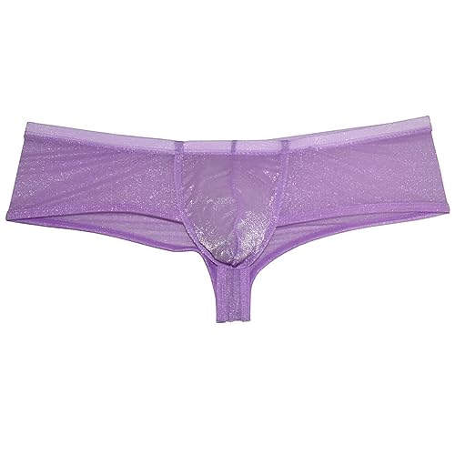Men's Sheer Organdy Cheeky Boxers Thong Underwear Male U-briefs Gloss & C-thru Mesh Underpants Half Hip Coverage3