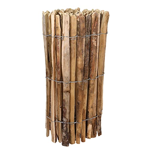Clôture de jardin en latte naturelle en bois de châtaignier - 5 m - 4-6 cm - Hauteur : 90 cm