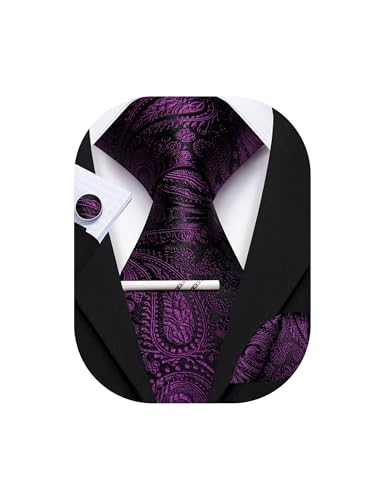 Image of YOHOWA Mens Ties Set Wedding Paisley Neckties with Handkerchief Cufflinks Formal Business