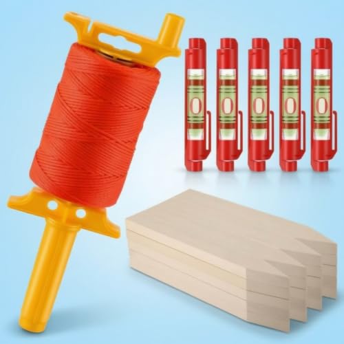 Kit de línea para albañil con carrete de cuerda para jardinería, cuerdas de nylon, estacas y niveles de burbuja para alineación precisa en construcción y jardinería miniatura 5